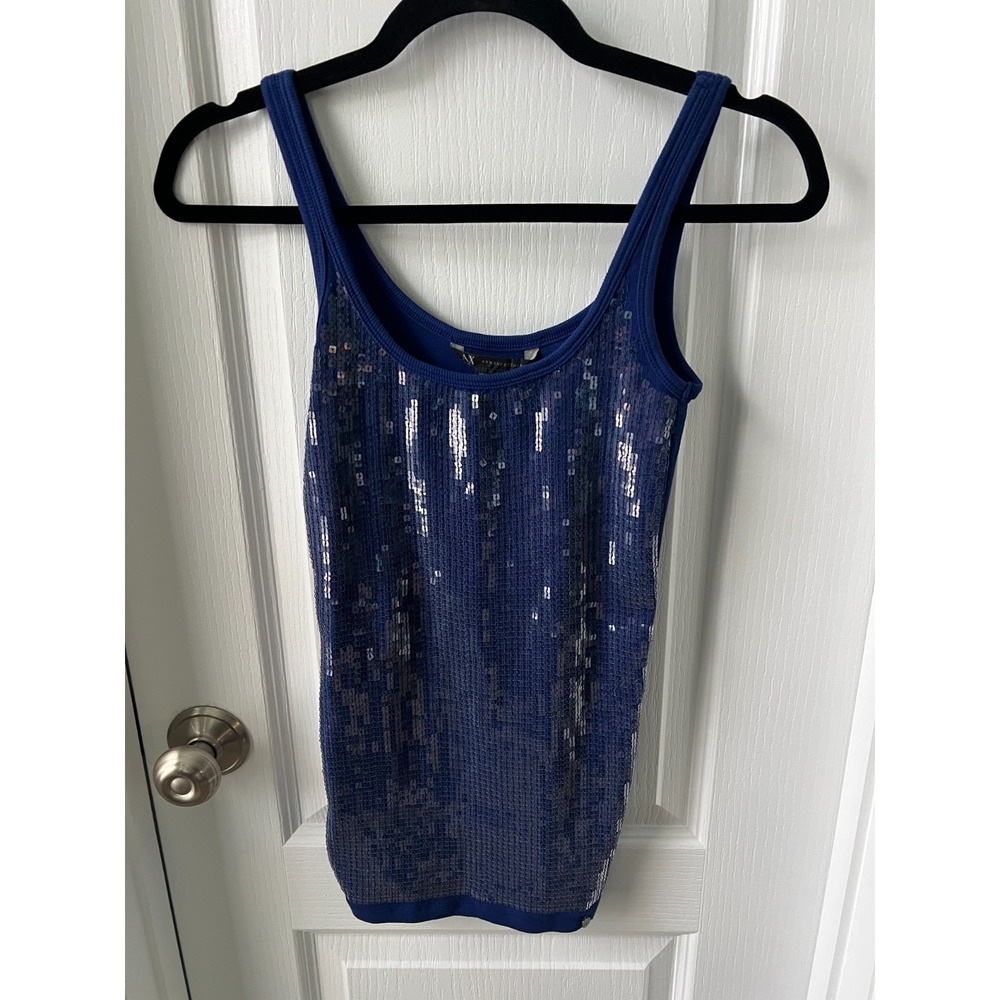 Armani Exchange Womens Blue Sequin Sleeveless Tank Top Size XS